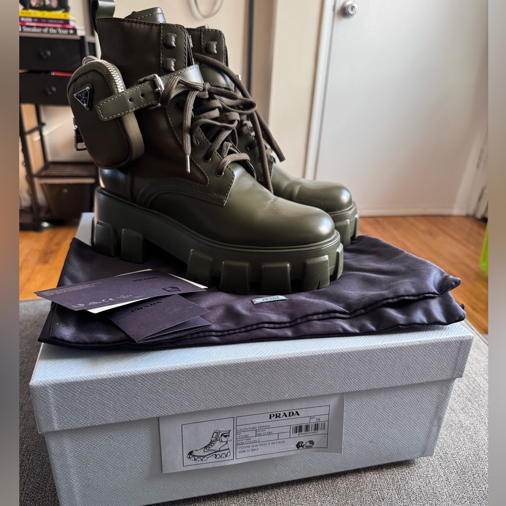 Prada Military Green Monolith Boots